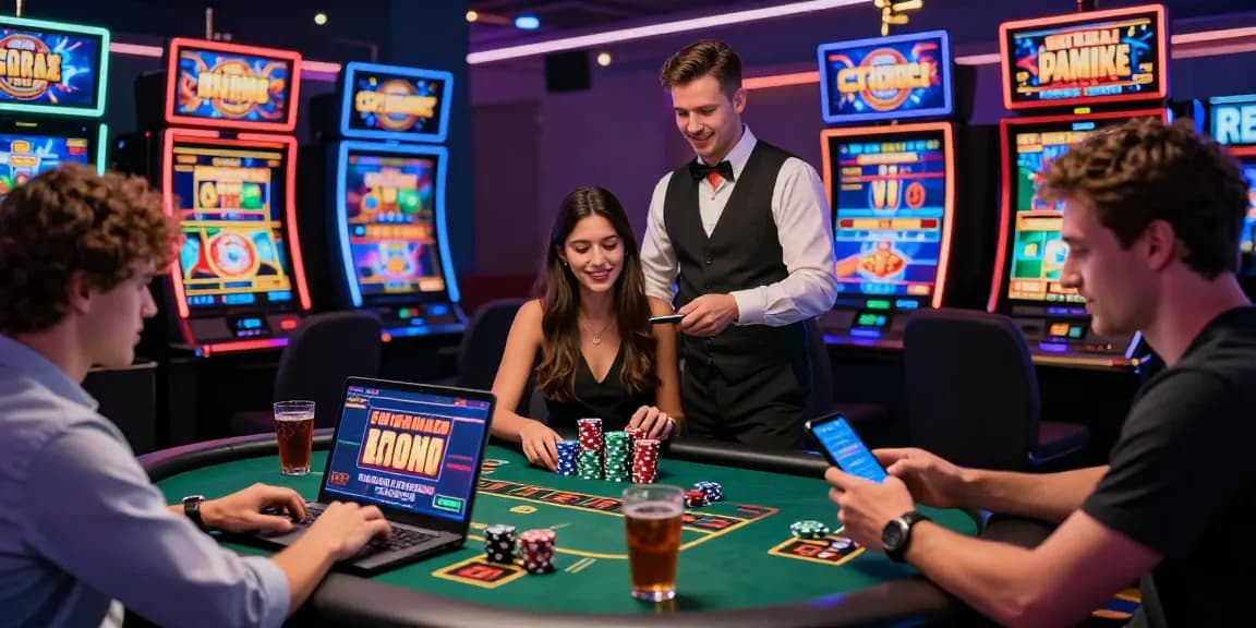Engaging online casino scene at https://dea.org.uk showcasing players enjoying live dealer games and vibrant slot graphics.