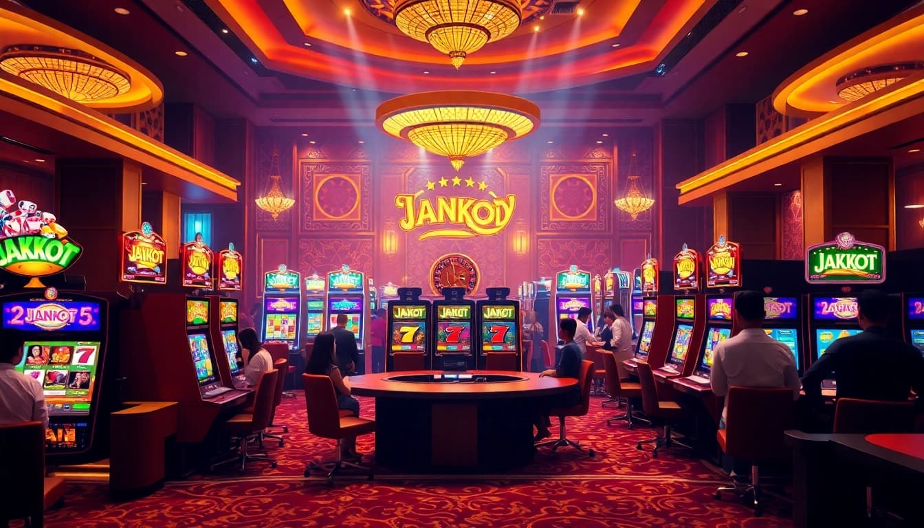 Engaging scene of players enjoying slot online gacor machines in a vibrant casino atmosphere.