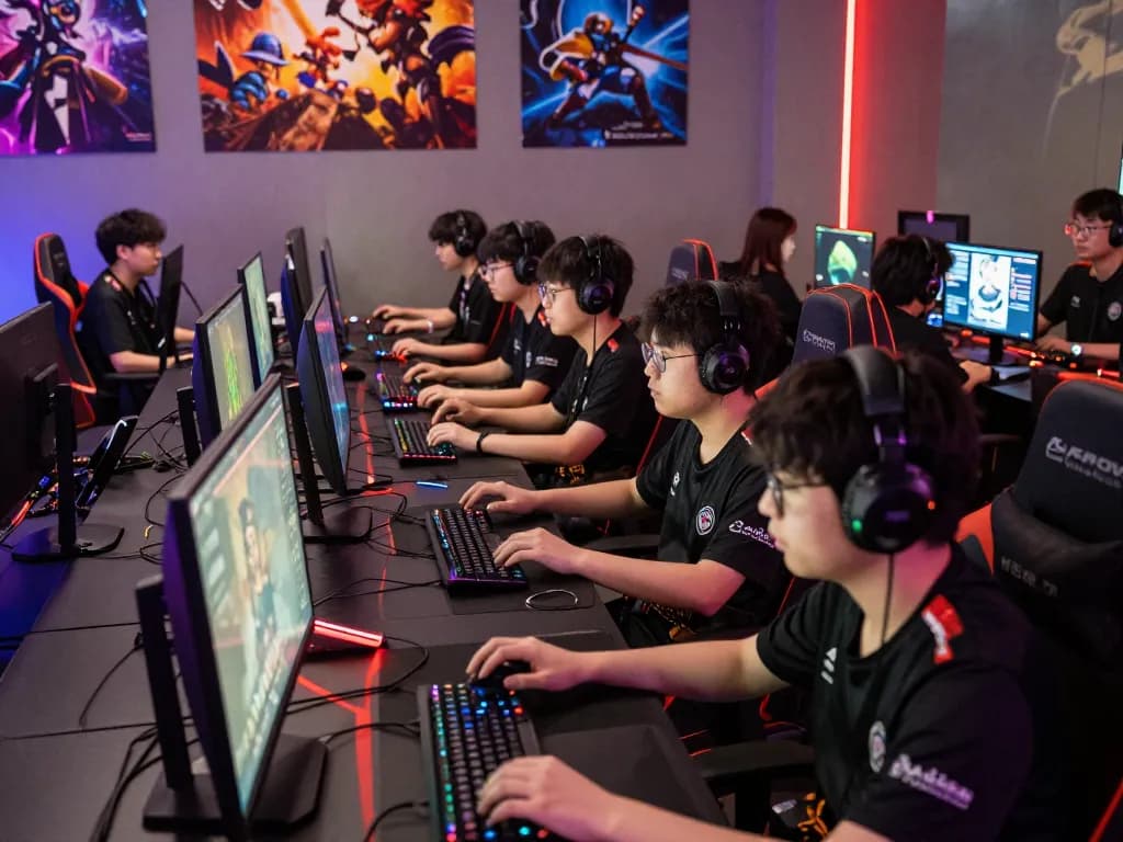 Gamers engaged in an exciting online tournament at 88aa, surrounded by high-tech gear.