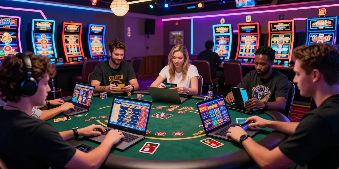Players enjoying various games at casinos that accept credit cards, showcasing vibrant online gaming atmosphere.