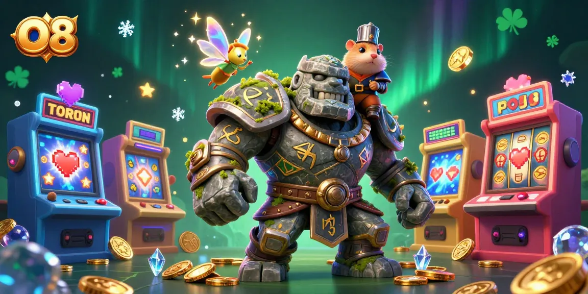 Play thrilling slots at O8 with a magical 3D golem, fairy, and hamster knight!