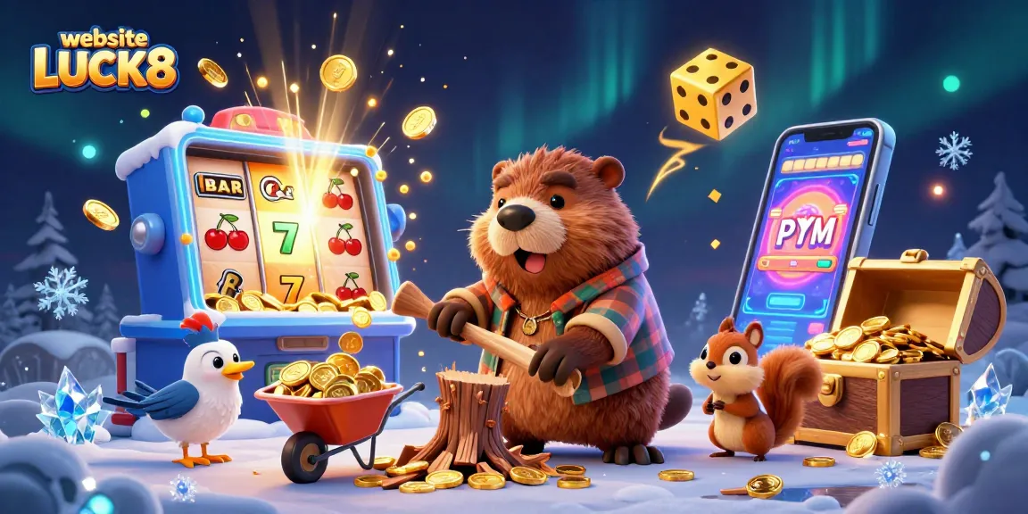 Experience excitement with website LUCK8 in this vibrant casino-themed illustration.