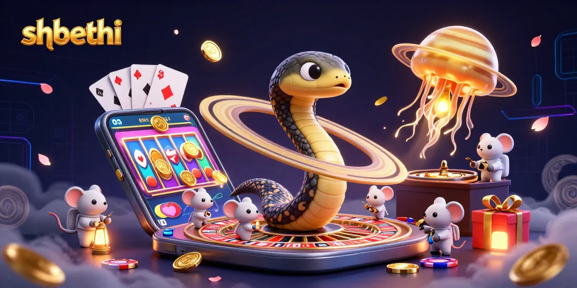 Experience thrilling bets with shbethi in an imaginative cosmic casino scene featuring a snake roulette and playful mice.