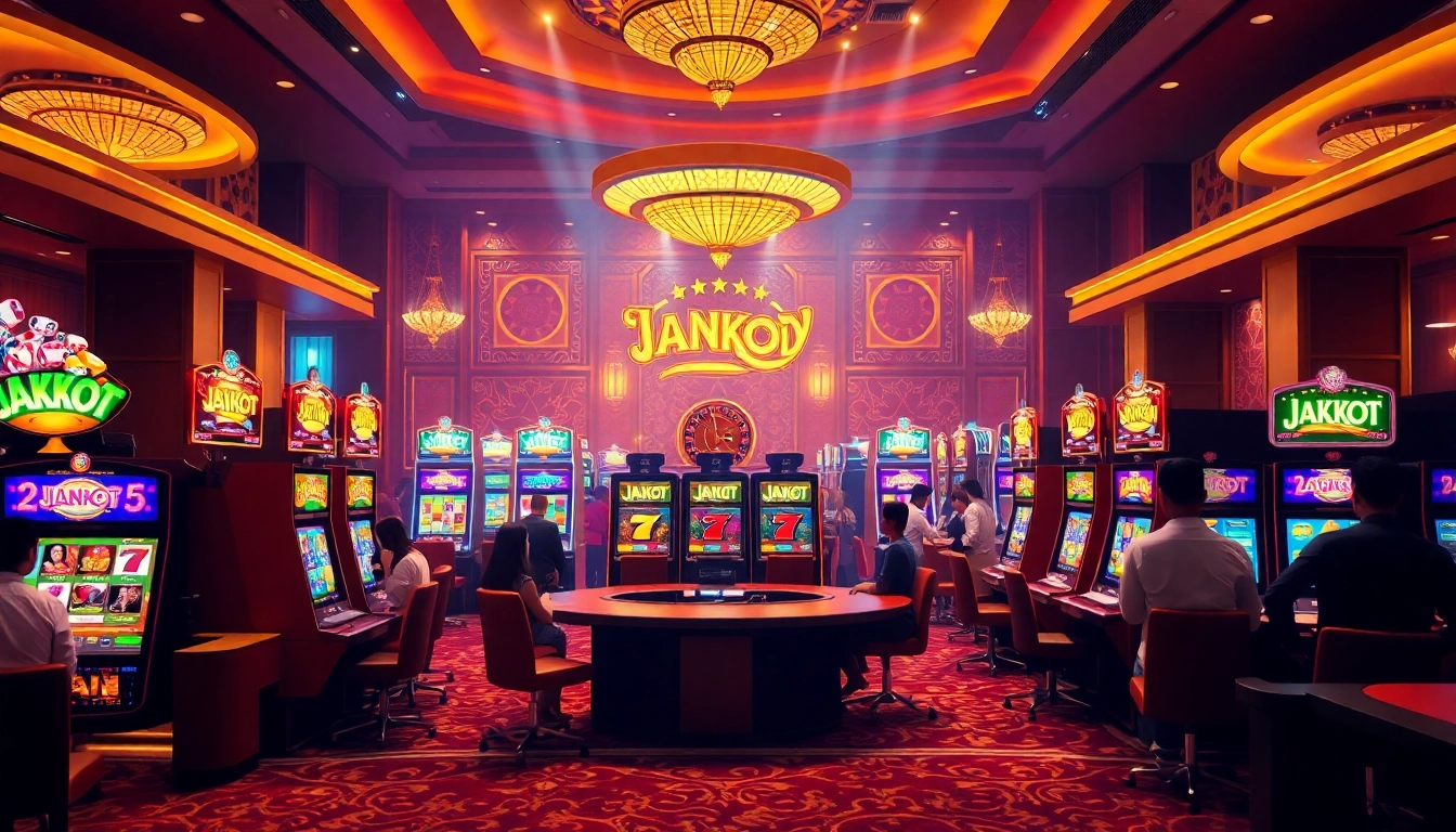 Engaging scene of players enjoying slot online gacor machines in a vibrant casino atmosphere.