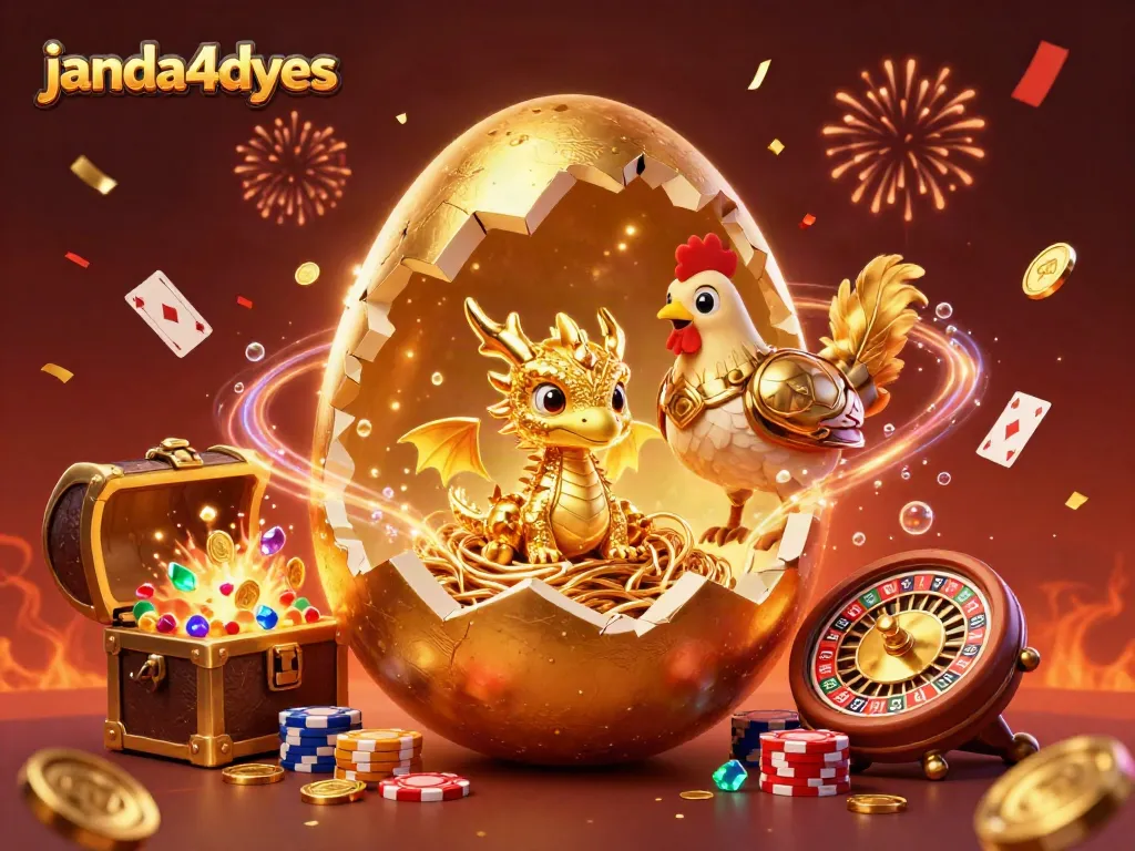 Gambarlah janda4dyes saat permainan kasino dengan naga emas dan chip poker berkilau