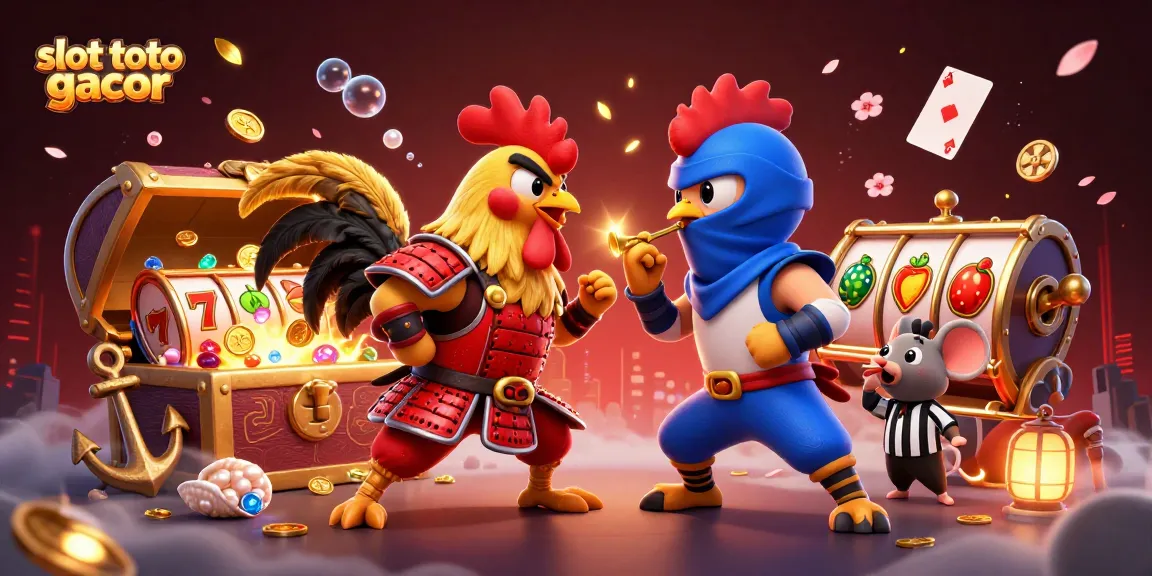 Experience the thrill of slot toto gacor with roosters battling in an exciting casino scene.