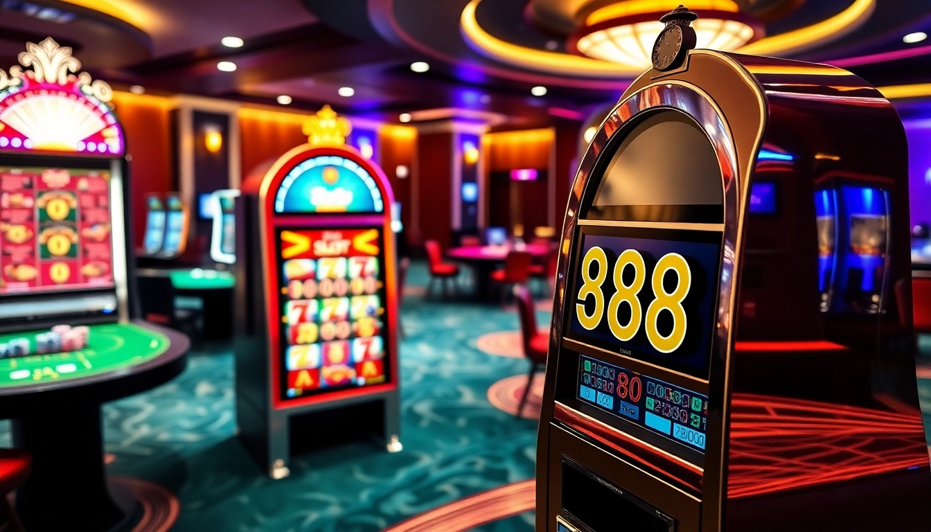 Players enjoying the thrilling slot88 gaming experience in a luxurious casino setting.
