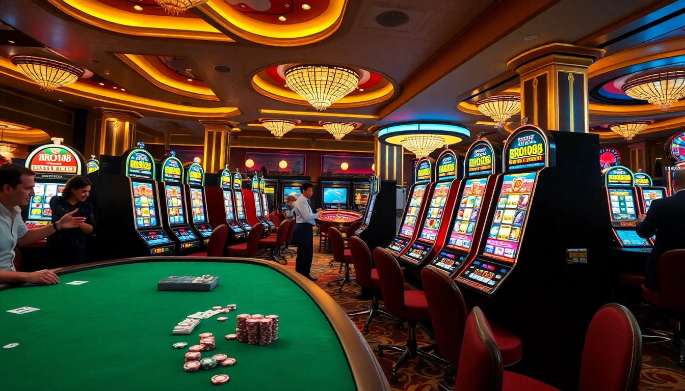 Experience the excitement of bro138 slot machines amidst a vibrant casino atmosphere.
