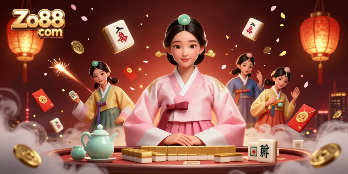 Experience the thrilling ambiance of Zo88 com with mahjong tiles and festive elements in this vibrant casino scene.