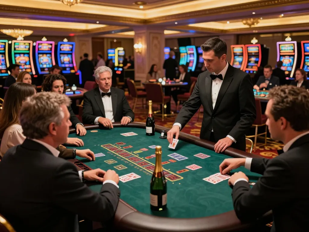 A live dealer blackjack table in action at คาสิโนสด W69, showcasing players placing bets and a dealer shuffling cards under warm ambient lighting.