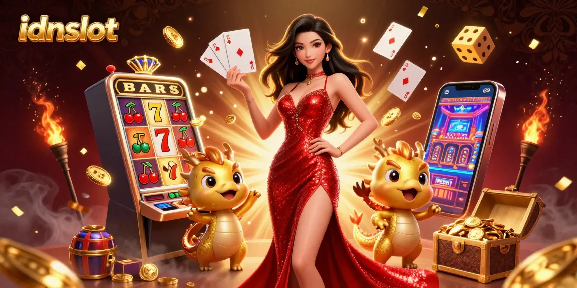 Spin the reels and win with idnslot's vibrant casino scene featuring a stylish player.