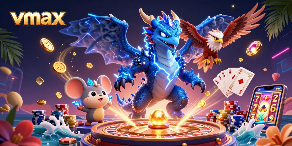Experience thrilling gaming at vmax with dynamic dragons, glowing hawks, and a wealth of casino elements.