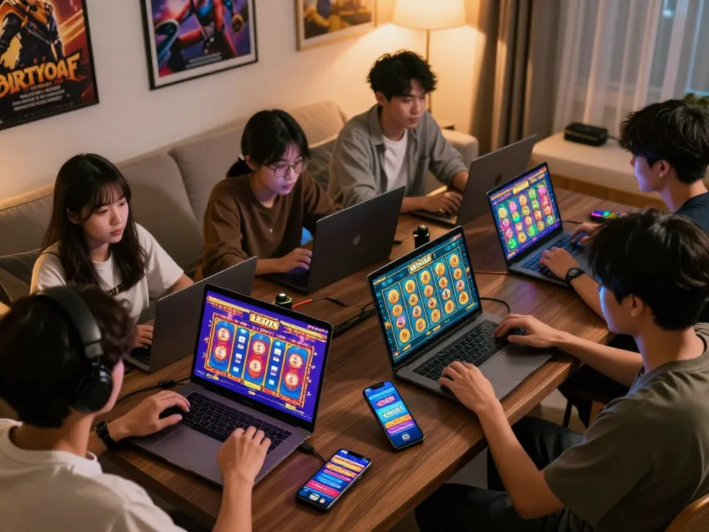 Engaged players enjoying Slot Gacor games on modern devices during an online casino session.