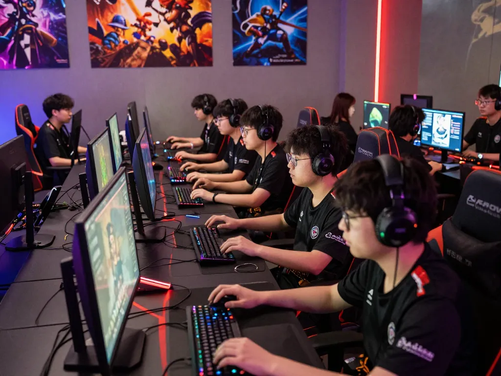 Gamers engaged in an exciting online tournament at 88aa, surrounded by high-tech gear.