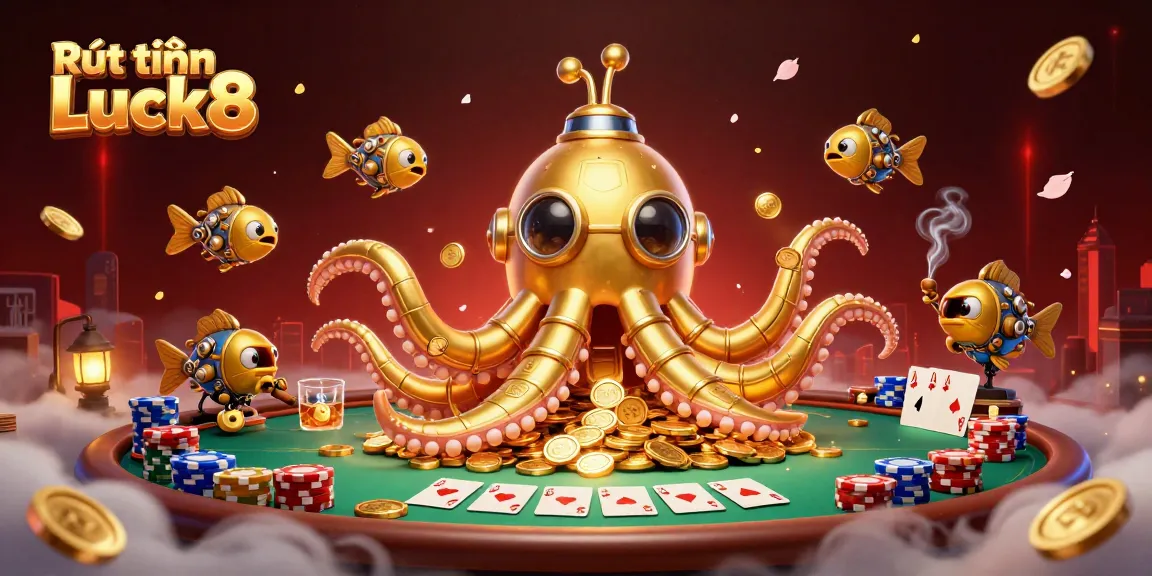 Engage in Rút tiền Luck8 while exploring a vibrant underwater scene with golden treasures and a fun casino atmosphere.
