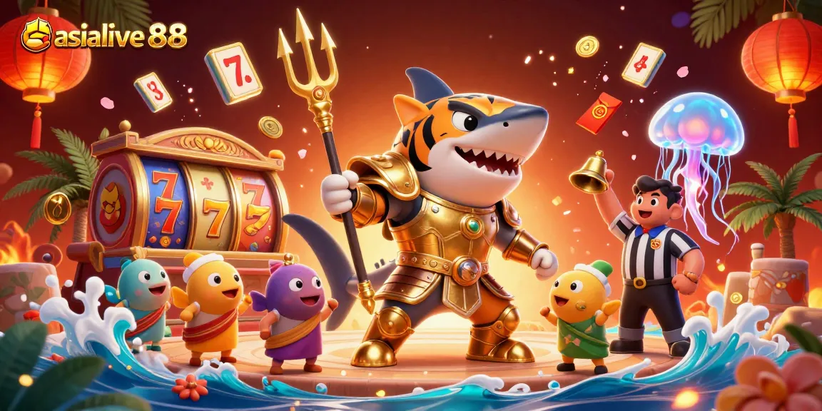 Spin with excitement at asialive88 in a vibrant underwater casino adventure featuring a tiger shark!