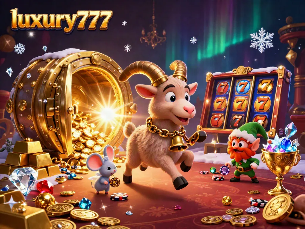 Engage with luxury777 gaming in a vibrant casino setting featuring Krampus and whimsical characters.