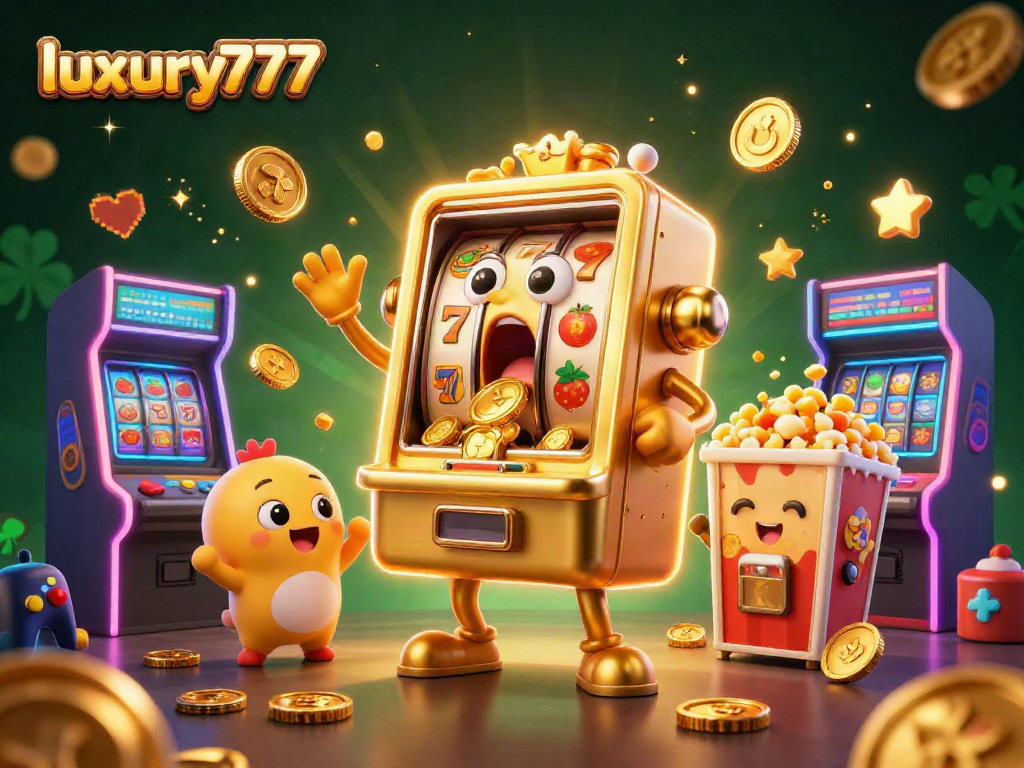 Luxury777 menghadirkan slot mesin emas beruntung dengan kerumunan mesin bayi bersorak.