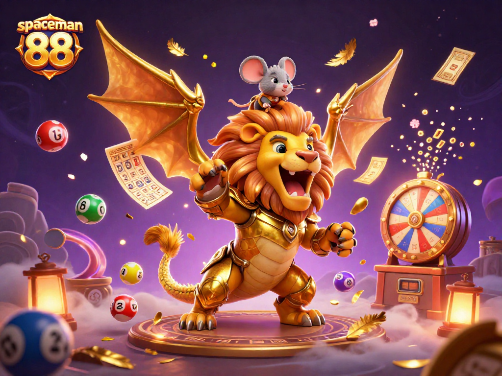 Engage with spaceman 88 while experiencing vibrant lottery excitement in this dynamic illustration.