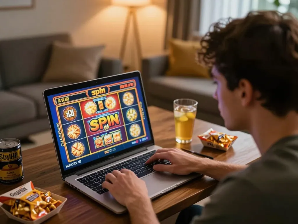 Player enjoying online slots on the Leci123 site with vibrant graphics and personal ambiance.