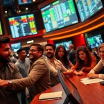 Engaged bettors immersing in the excitement of Sports Betting at a vibrant sportsbook.