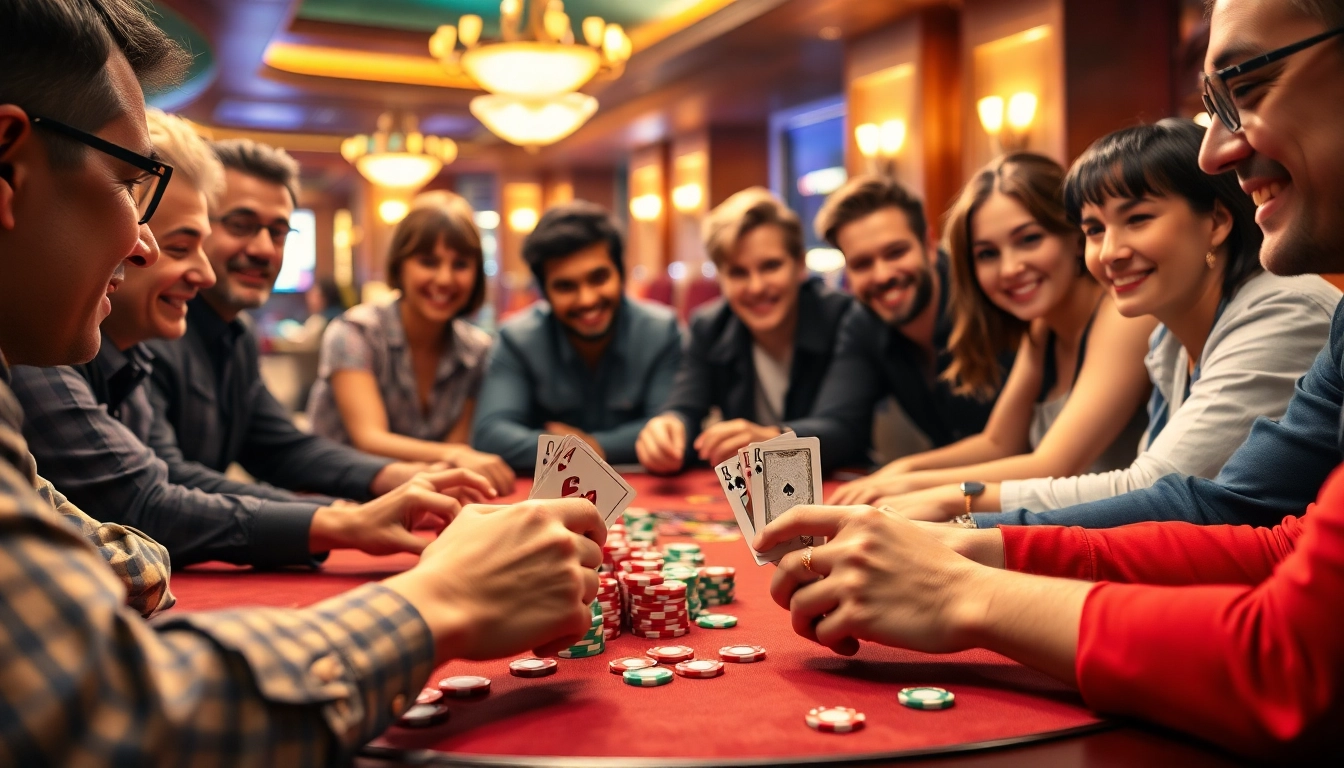 Experience thrilling moments in a lively Poker Game with diverse players around a card table.