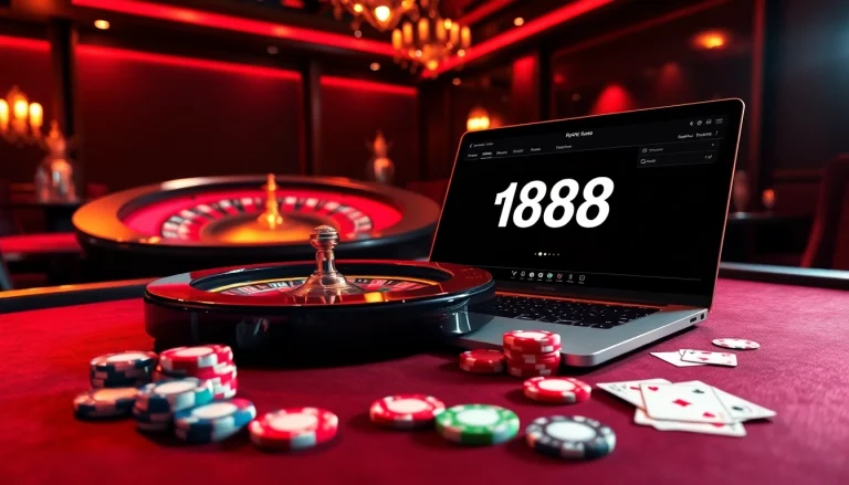 Engaging players with luxury gambling at https://nh88.net/ featuring cards, chips, and a roulette wheel.