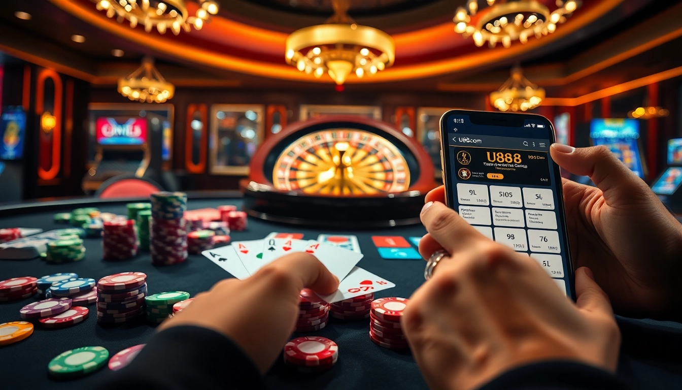Engaging gamblers with an exciting table scene at u888 com featuring poker chips and roulette.