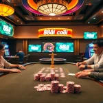Engage with poker excitement at 88i nhà cái, surrounded by vibrant casino elements and online interfaces.