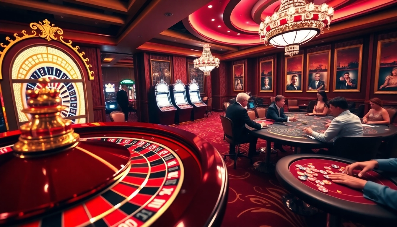Players engaging in high-stakes excitement at KK55.com casino, with vibrant gaming tables and roulette wheel.