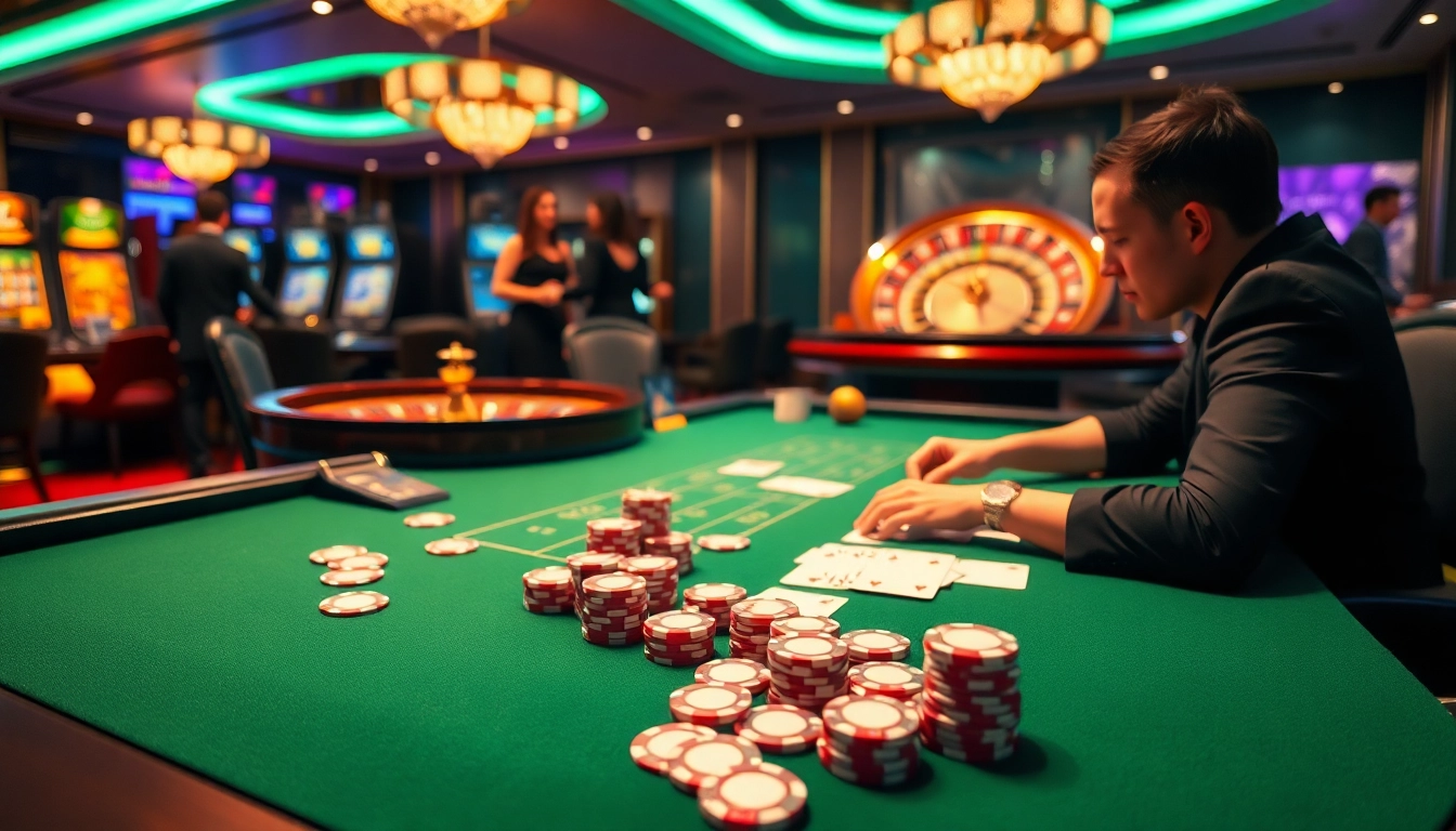 Experience thrilling gameplay at 88i nhà cái with elegant poker tables and vibrant slot machines.
