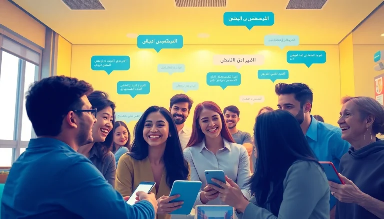 مشهد تفاعلي لشات عربي مع أشخاص متنوعين يتفاعلون عبر الإنترنت.